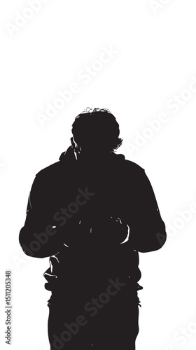 Man in dark room, silhouette with video game and winning isolated in White background