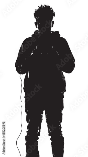 Man in dark room, silhouette with video game and winning isolated in White background