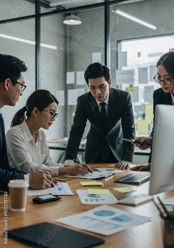 Professional Photo of Asian Business Team Meeting at Office Table