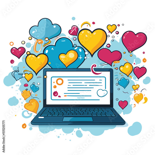 Modern Laptop with Chat Bubble Symbols Vector Illustration for Communication Concepts