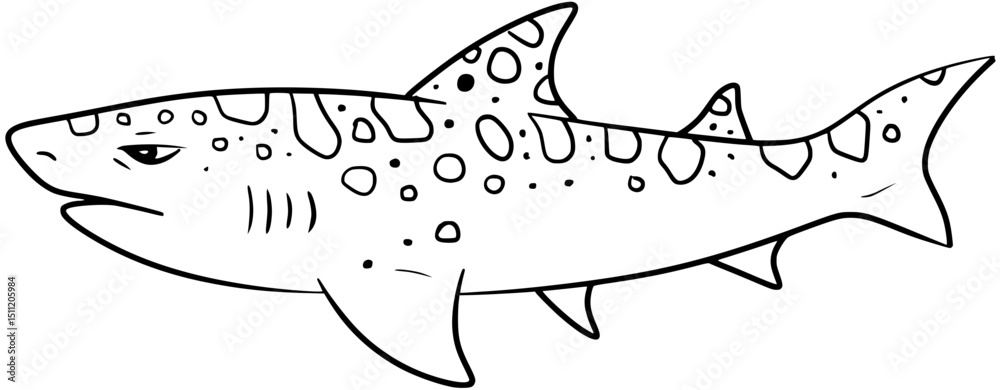Fototapeta premium Leopard Shark Vector Outline Line Art Drawing