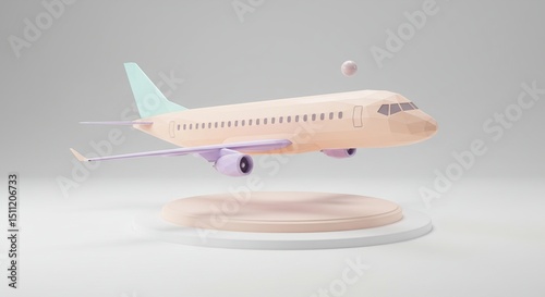 Pastel Airplane 3D Render Minimalist Travel and Flight Concept