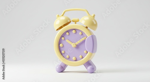 Pastel Yellow and Purple 3D Rendered Alarm Clock Illustration