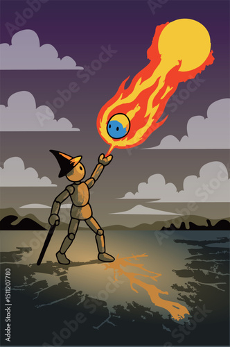 Fantasy Wizard Puppet Casting Fireball