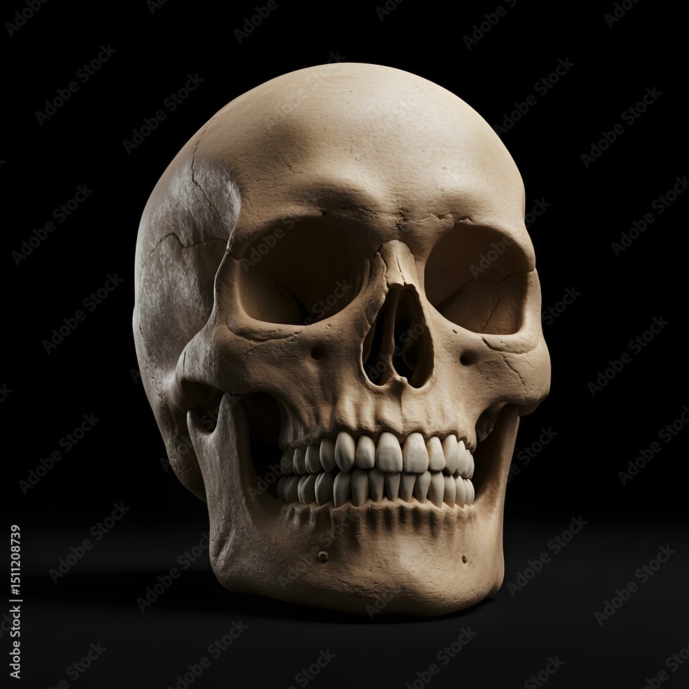 Obraz premium Realistic Human Skull on Dark Background