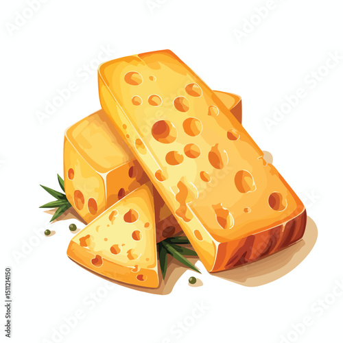 Premium Quality Delicious Cheese Dairy Vector Illustration Isolated on White Background