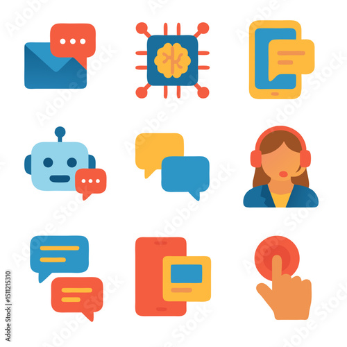 Chat Bot Flat Icon Set