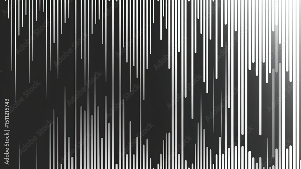 Abstract grayscale image featuring vertical lines of varying lengths and opacity, creating a dynamic, textured effect