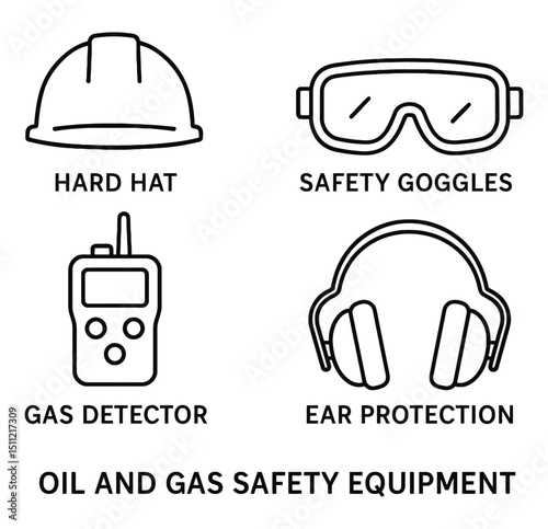 Oil Drilling Equipment Icon Set – Offshore Rig, Pump Jack, Drill Bit, Casing, Mud Pump – Technical Line Art Vector