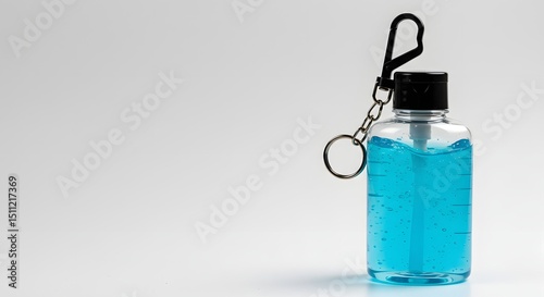 Small Bottle of Blue Sanitizer Attached to a Keychain Ideal for Pandemic Awareness