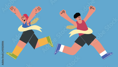running quirky character design women and man vector color