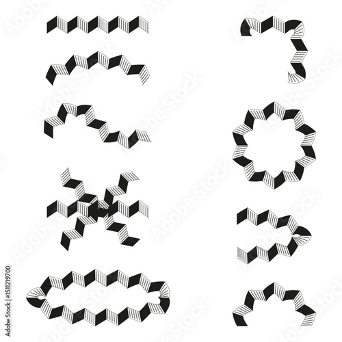 Geometric chain shape. Angular block symbol. Vector zigzag belt. Abstract decorative element.