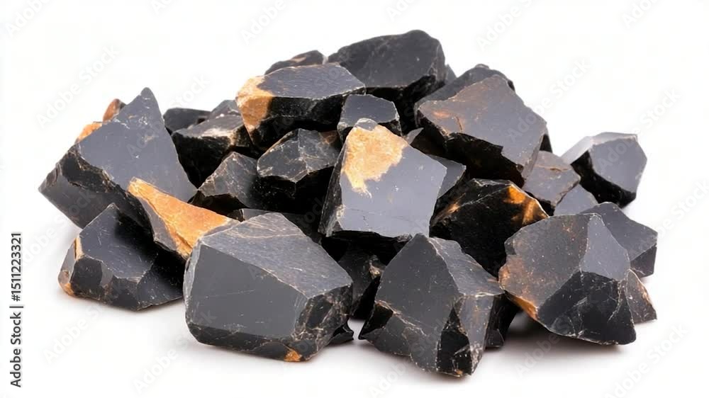 Pile of black stone fragments irregular rock mineral texture