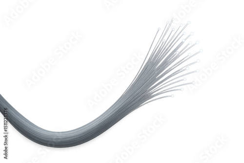 Glowing fiber optic cable transmitting digital signals, highlighting high-speed network infrastructure against transparent backdrop