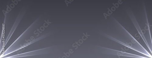 White lasers background., glowing rays or neon beams, bright futuristic backdrop. Concert or nightclub spotlights. Vector illustration.