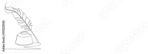 One continuous line drawing of ink, and quill, Antique stationery concept single line drawing design vector illustration.isolated on white background. hand drawn