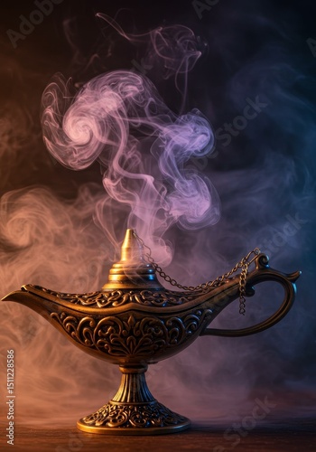 Golden Genie Lamp with Smoke Effect a Vintage Decoration