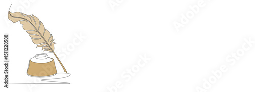 Quill pen detailed with fur. Tattoos, flat design and decoration elements. Line art is very detailed and accurate for printing or background in the isolation of white background