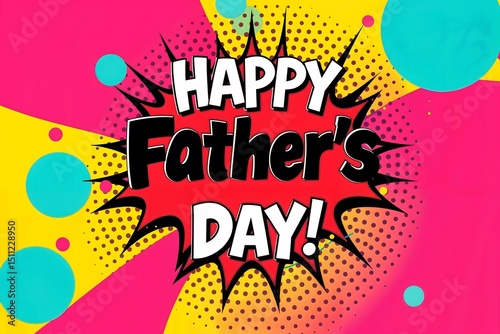Happy Father's Day pop-art design with vibrant colors and patterns  