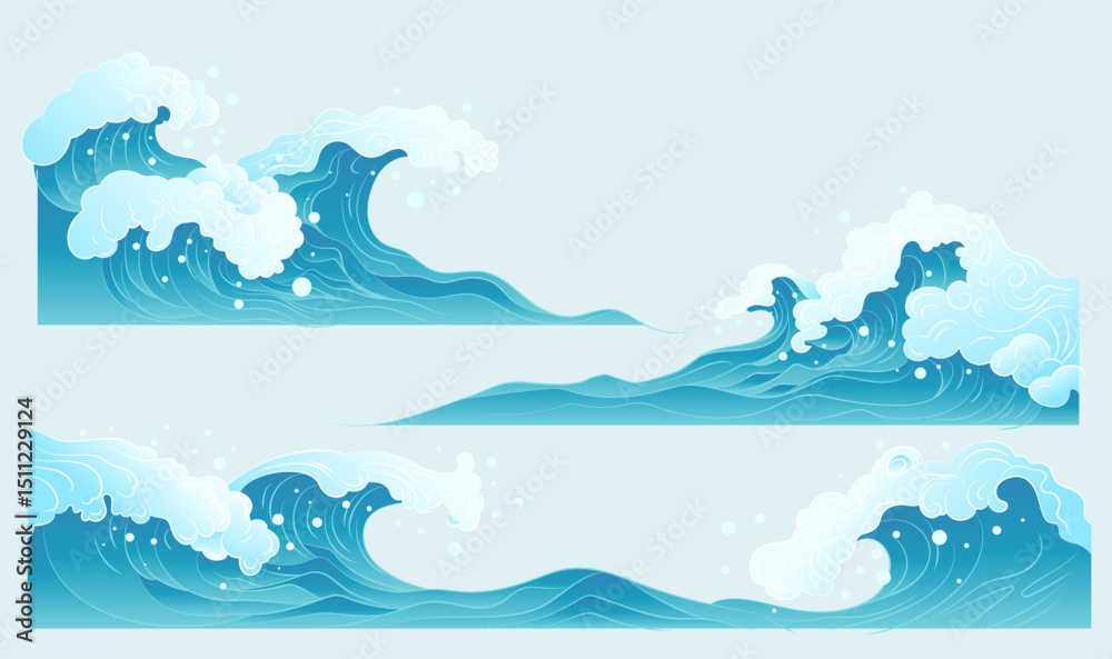Naklejka premium Collection of illustration elements for waves and spray