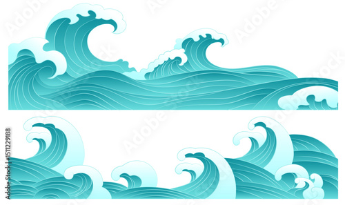 Collection of ocean waves and spray illustration elements
