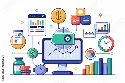 
Business person interacting with a futuristic digital marketing interface, showcasing online advertising analytics, data charts, email marketing, and campaign performance metrics on a virtual screen.