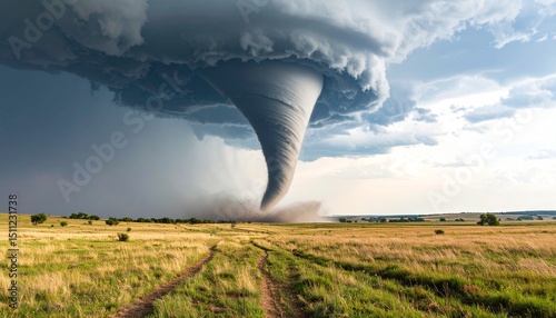Принти на полотні Imposing Tornado Over Rural Landscape A Powerful Nature Photography