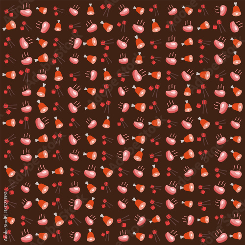 Meat and sushi vector pattern, Asian and western food, modern culinary seamless
