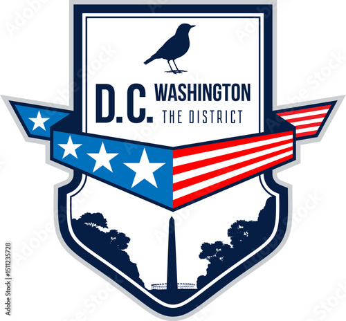 DC vector label with wood thrush