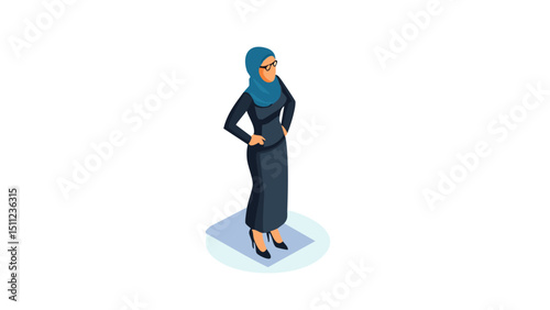Classy Hijabi Woman with Elegant Posture Illustration
