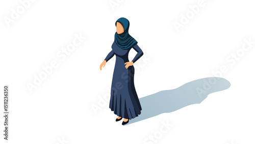 Sophisticated Hijabi Woman Pose Profile Vector
