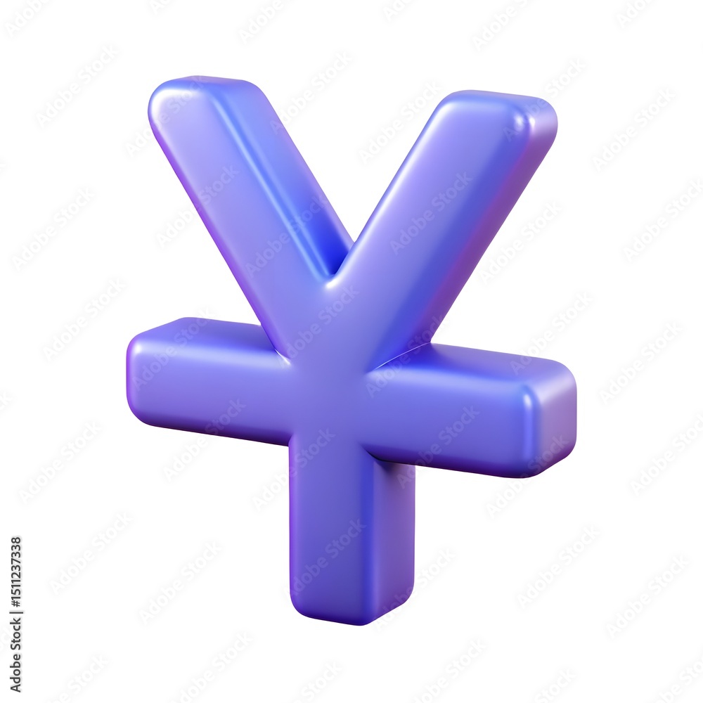 Obraz premium Luminous 3D Render of Yen Currency Symbol Vibrant Purple Gradient Design for Finance, Economics, and Investment Visuals