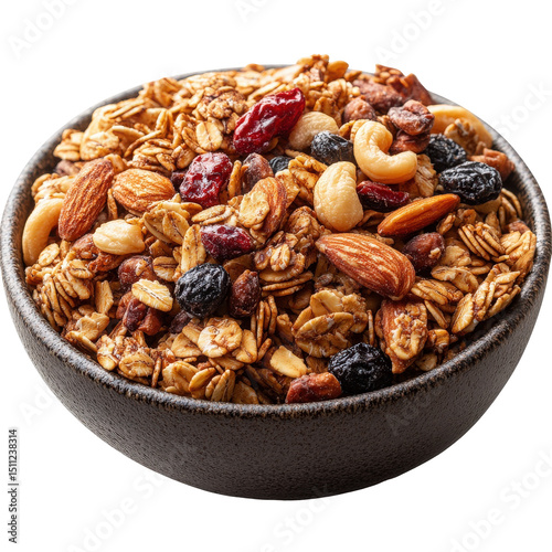 A wholesome bowl of granola filled with nuts dried fruits and oats ideal for breakfast