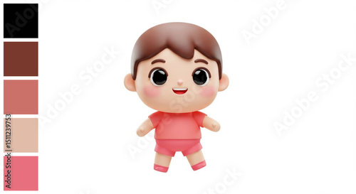 Adorable 3D Rendered Baby Boy Character Design with Cute Expression and Pink Outfit