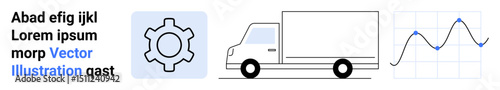 Gear, truck, and graph visualizing logistics, data analytics, and operations management. Ideal for shipping, automation, business, innovation optimization data tracking simple landing page