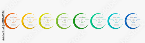 For business concept with 8 steps infographics, white circle shape and multicolor label ,design for workflow layout, diagram, annual report, web design. vector illustration