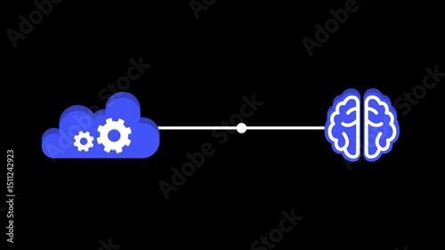 Cloud Computing Animation – Data Transmission from Cloud to Brain, concept of artificial intelligence and cloud computing integration.