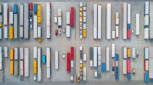 Wallpaper Mural Aerial view of a vast container yard, showcasing numerous shipping containers and support vehicles arranged in organized rows on a light gray asphalt surface Torontodigital.ca