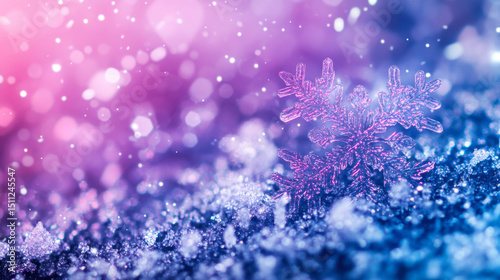 Falling snowflakes on purple and blue winter background