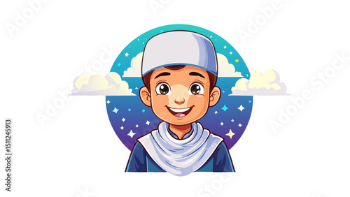 Cheerful Muslim Boy Avatar Illustration
