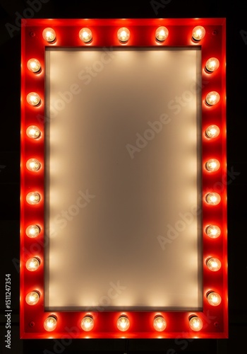 Illuminated Red Frame with Bulbs Sign Light and Empty Space