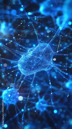 Neuronal Network Visualization: Blue-Tinted Synaptic Connections