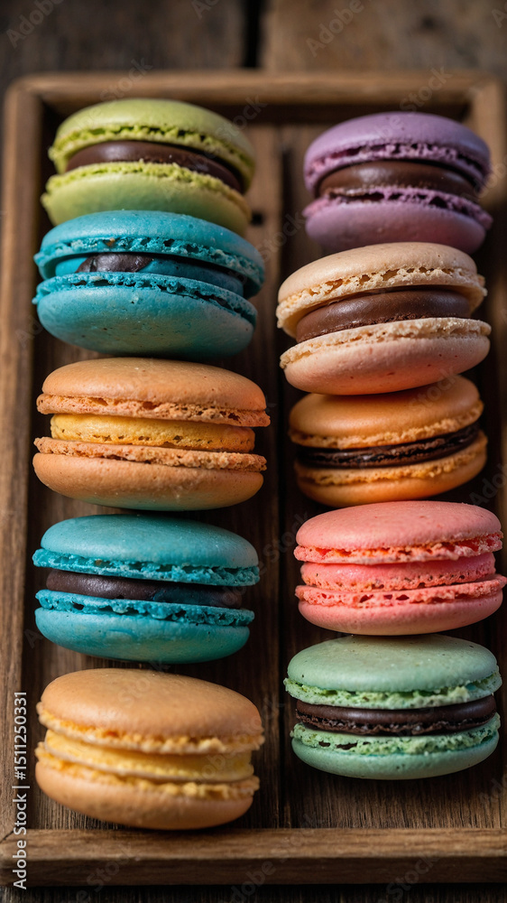 Fototapeta premium Decadent French Macarons in Assorted Colors.