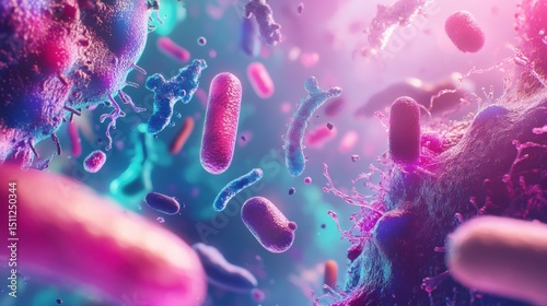 Microscopic View of Bacteria and Viruses in a Biological Environment
