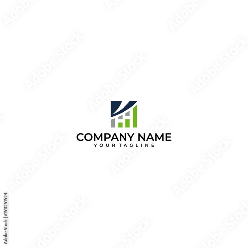 Modern logo mark with letter H and arrow icon bar candlestick for trading, investment, finance, statistic, accounting or marketing business