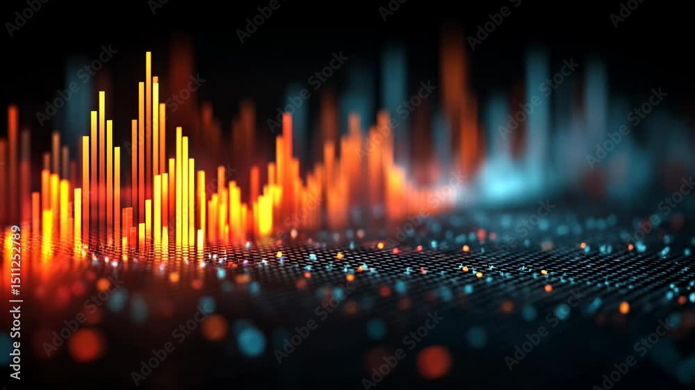 Abstract digital sound wave visualization with vibrant orange and blue ...
