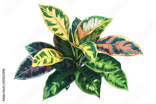 colorful croton plant with variegated leaves on transparent background