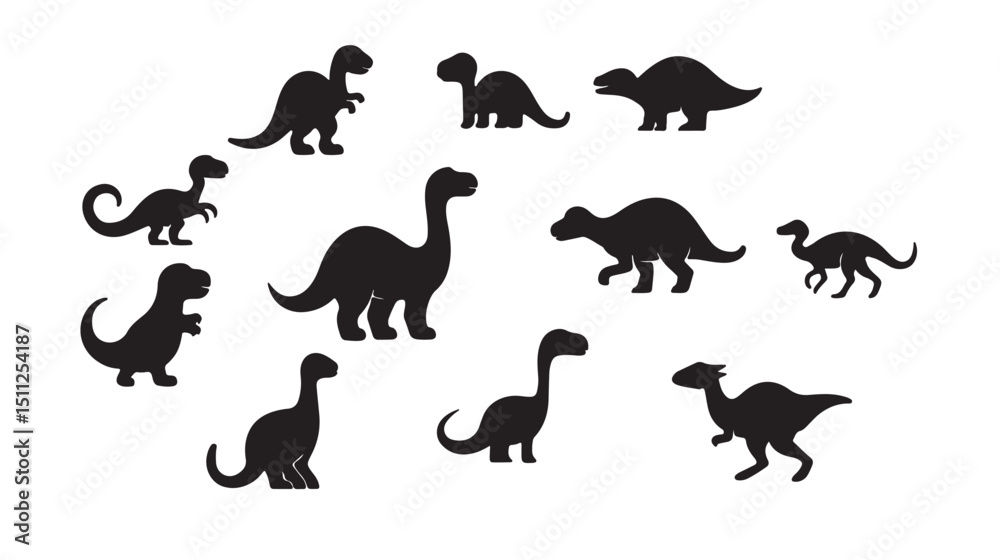 Fototapeta premium Adorable dinosaur silhouettes collection cute prehistoric animals