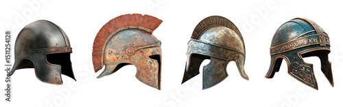Set of ancient helmet on transparent background, PNG
