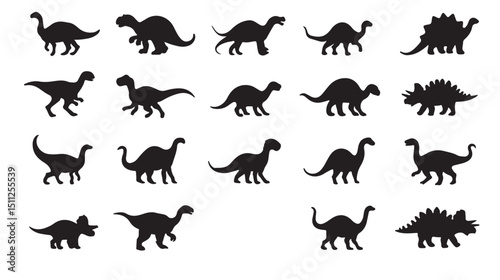 Collection of black dinosaur silhouettes various species